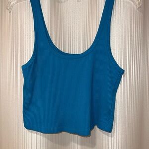 Blue Fitted Ultra-Cropped Rib-Knit Tank Top